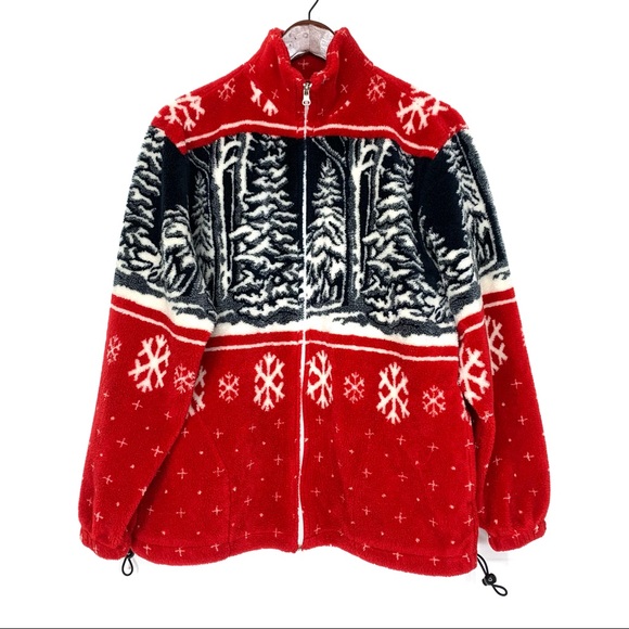 Vintage Art Unlimited Sportswear Winter Landscape Tree Snowflake Teddy Shacket - Picture 1 of 14
